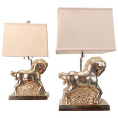 Art Deco Polychromatic Etruscan Horse Table Lamp Pair
