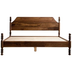 Solid-Wood, Turned-Post, Bohemian-Modern King "Flora" Bed in Walnut, Oak or Ash