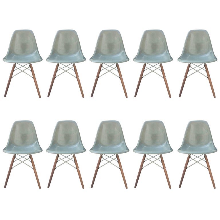 Ten Herman Miller Eames Seafoam Green Dining Chairs At 1stdibs Ten Herman Miller Eames Seafoam Green Dining Chairs For
