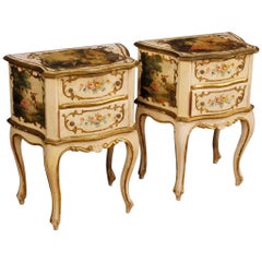 20th Century Pair of Lacquered and Gilt Bedside Tables