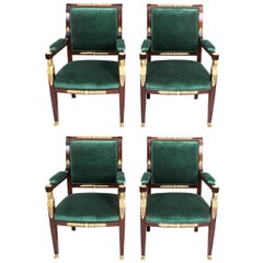 19th Century Set of Four Napoleon III Mahogany & Ormolu Armchairs