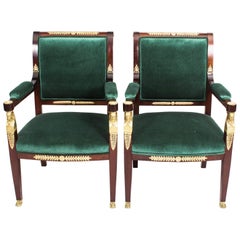 Antique 19th Century Pair of Napoleon III Mahogany and Ormolu Armchairs