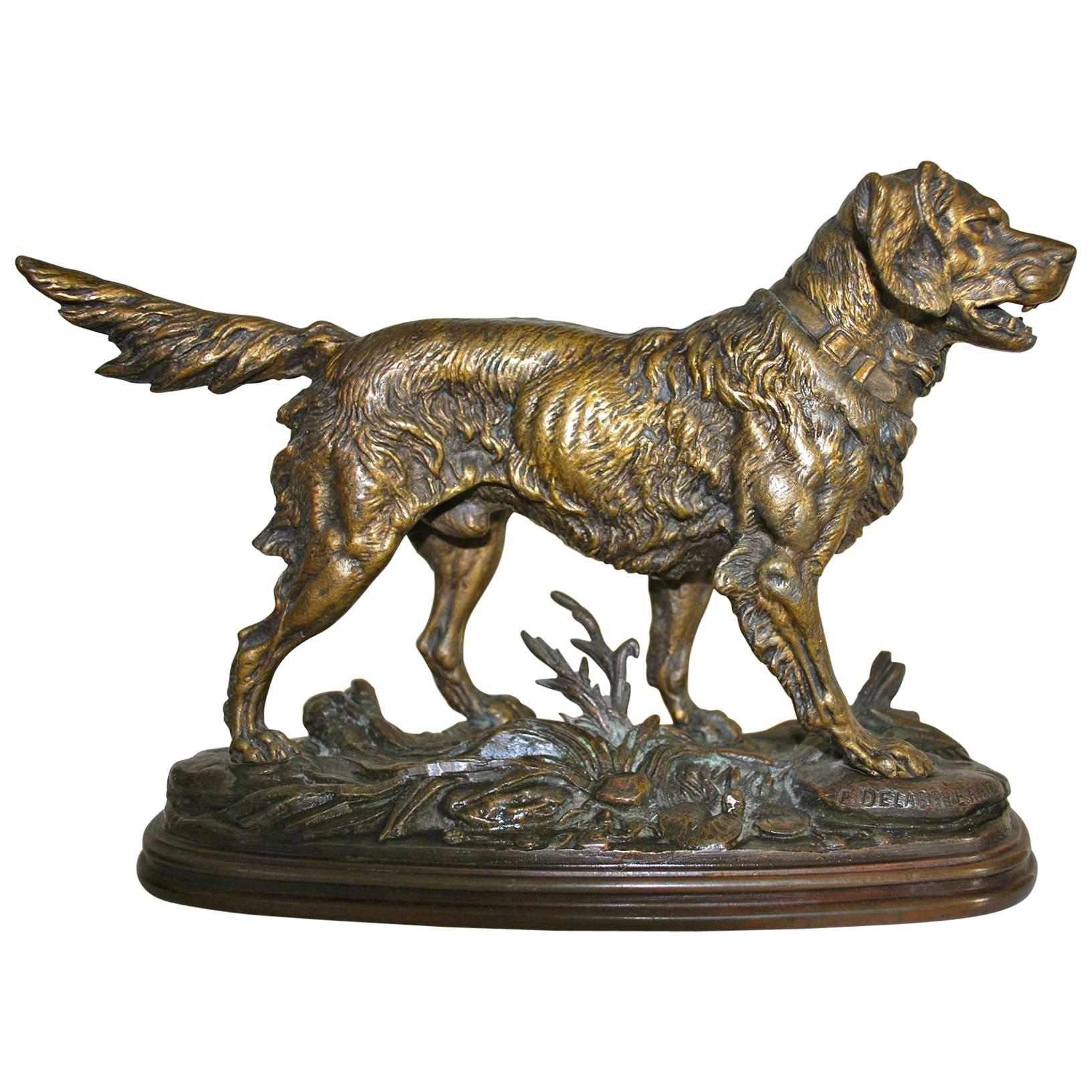 Antique Bronze Statue of Hunting Dog by Paul Edouard Delabrierre  For Sale