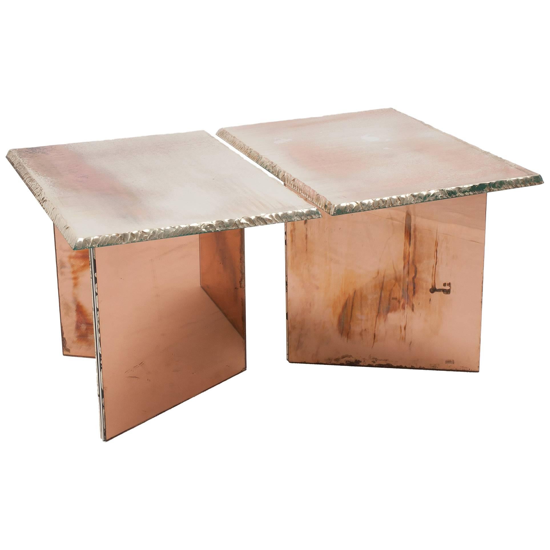 Fly Coffee Table, Two Separate Elements Coated Silvered Glass 70x50cm each one