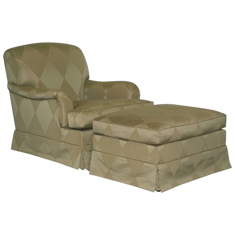 Beaumont and Fletcher Brooke Armchair and Ottoman Green Silk Upholstery