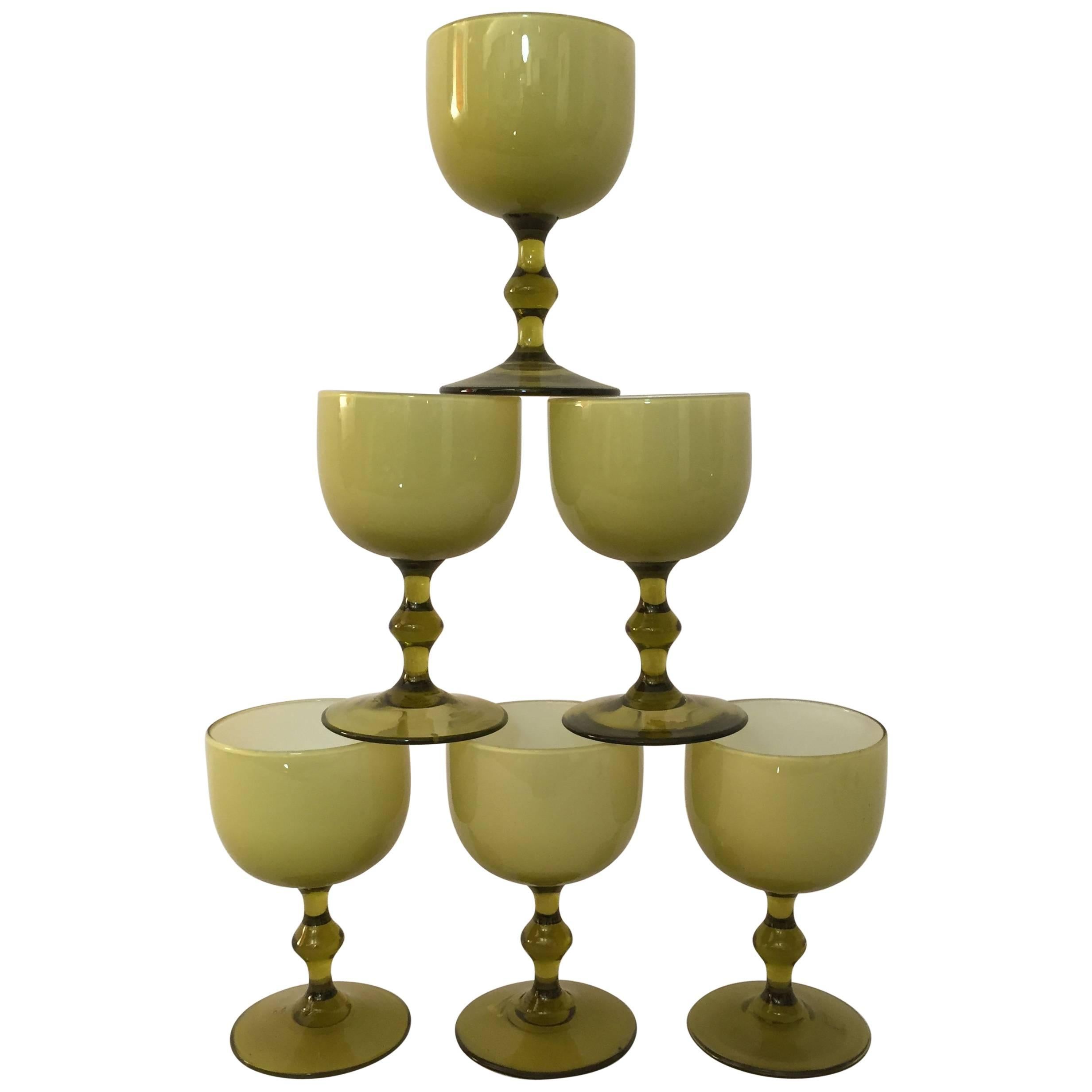 Six Carlo Moretti Cased Glass Stemware Wine Goblets