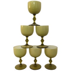 Six Carlo Moretti Cased Glass Stemware Wine Goblets