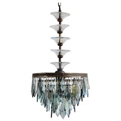 1920s Waterfall Chandelier with Bespoke Tiered Glass Stem