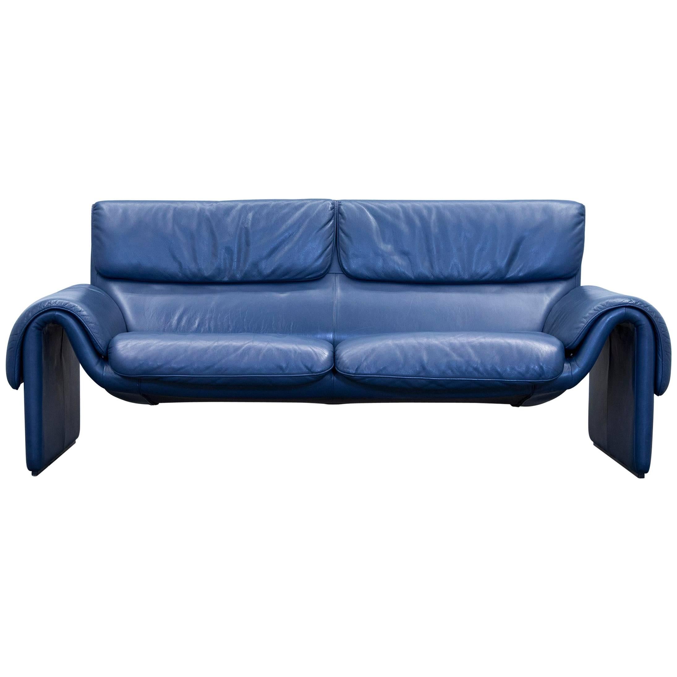 De Sede DS 2011 Designer Sofa Leather Blue Two-Seat Couch Modern