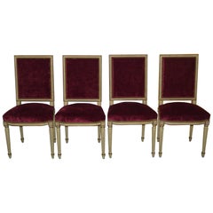 Louis XV Laval France Jacob Set of Four Crushed Velvet Dining Chairs