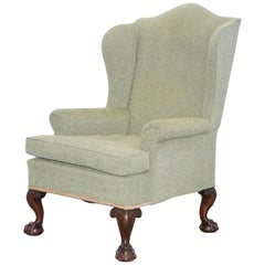 Georgian Irish Style Victorian Wingback Armchair Four-Claw and Ball Carved Legs