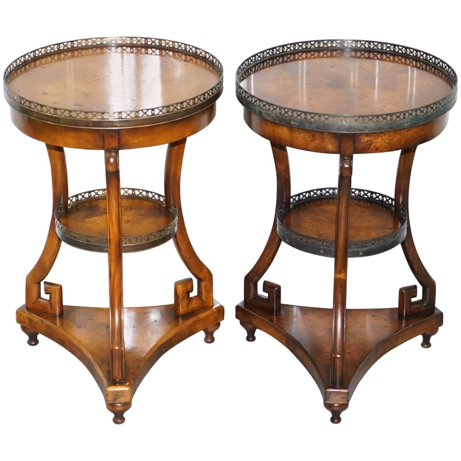Pair of Theodore Alexander Three-Tiered Walnut Lamp End Wine Side Tables
