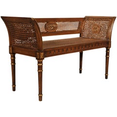 Spanish Caned Bench with Gilt Accents