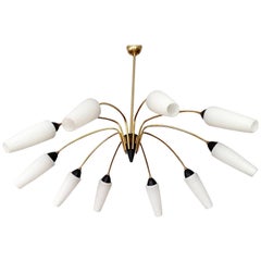 Large Italian MidCentury Brass Glass Sunburst Sputnik Chandelier Pendant, 1960s