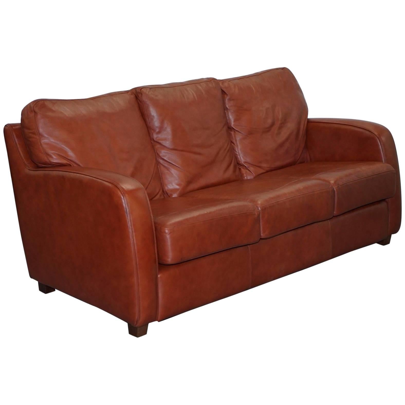 Lovely Aged Chestnut Brown Leather Three-Seat Sofa Great Color and Comfortable