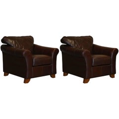 Pair of Marks and Spencers Abbey Fine Brown Leather Armchairs