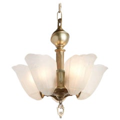 Incredible Five-Light Slipper Chandelier with Saturn Motif, circa 1938