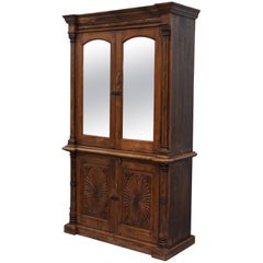 Large Chunky Solid Hand-Carved Wood Used Bookcase Cabinet Cupboard Bookcase