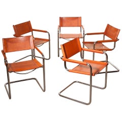 1970er:: Satz von fünf 'Stahlrohr'-Esszimmerstühlen von Mart Stam für Jox Interni