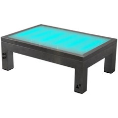 Stainless Steel Light Up Coffee Table with UK Plug Socket Two Lights