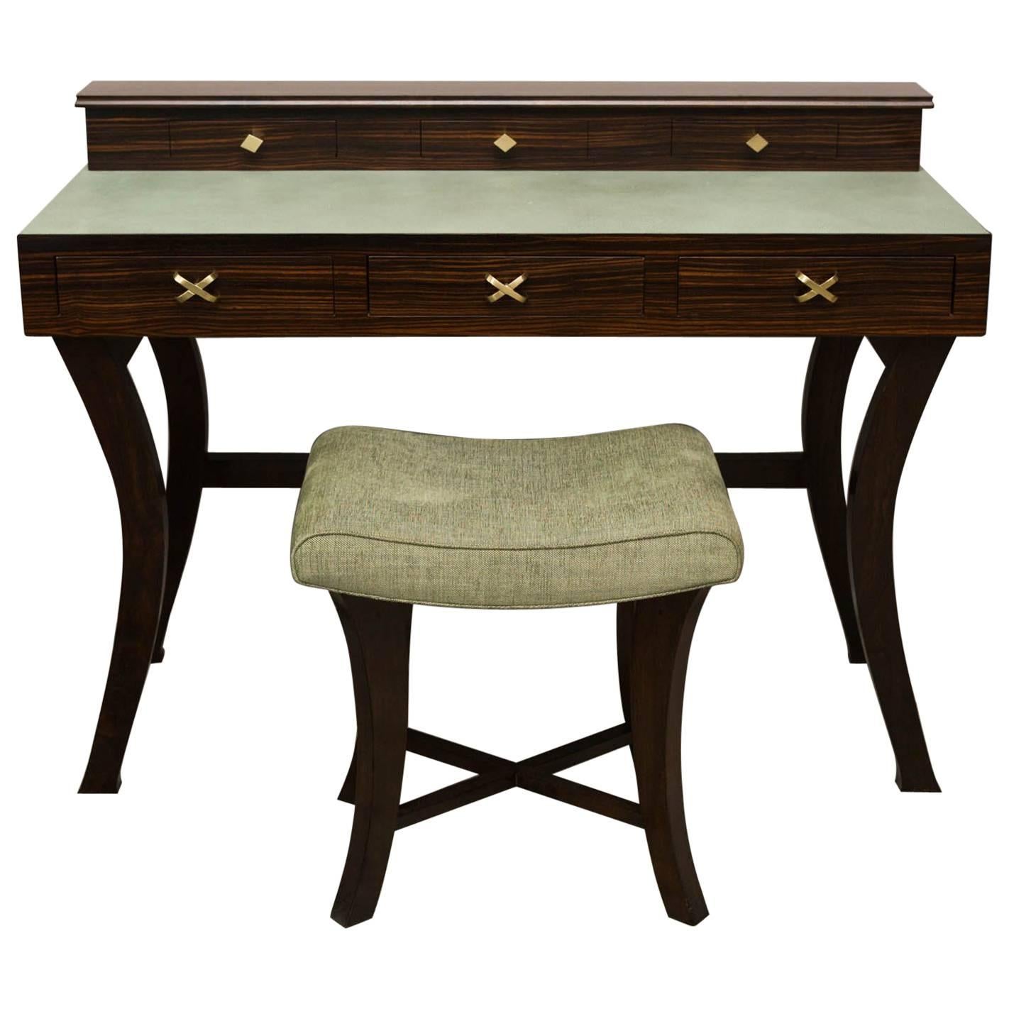 Leather and Ebony Wood Ladies Writing Desk and Bench by Gregory Clark