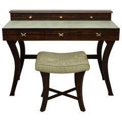Leather and Ebony Wood Ladies Writing Desk and Bench by Gregory Clark