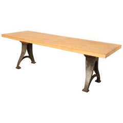 Antique Hardwood Table with Industrial Legs