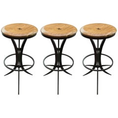 Zebrawood and Forged Steel Bar Stools by Gregory Clark