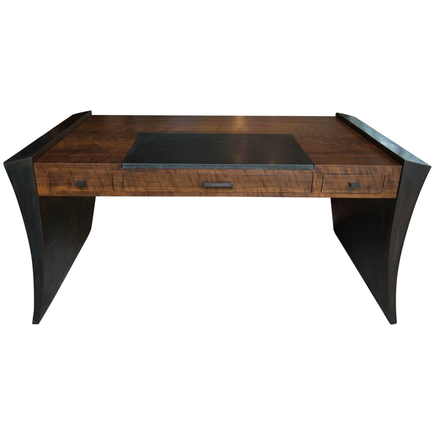 Modern Walnut and Granite Executive Desk by Gregory Clark For Sale
