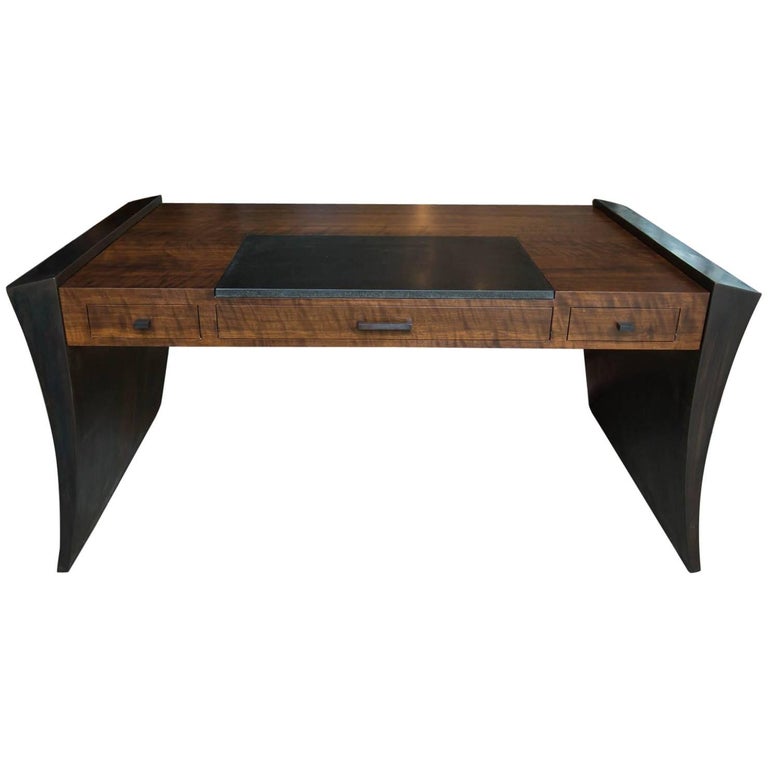 Modern Walnut and Granite Executive Desk by Gregory Clark For Sale at
