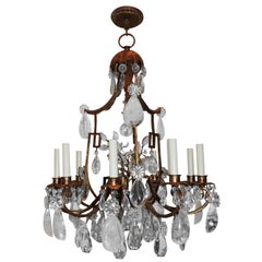 Fine Transitional Pagoda Bagues Jansen Nine-Light Gilt Rock Crystal Chandelier