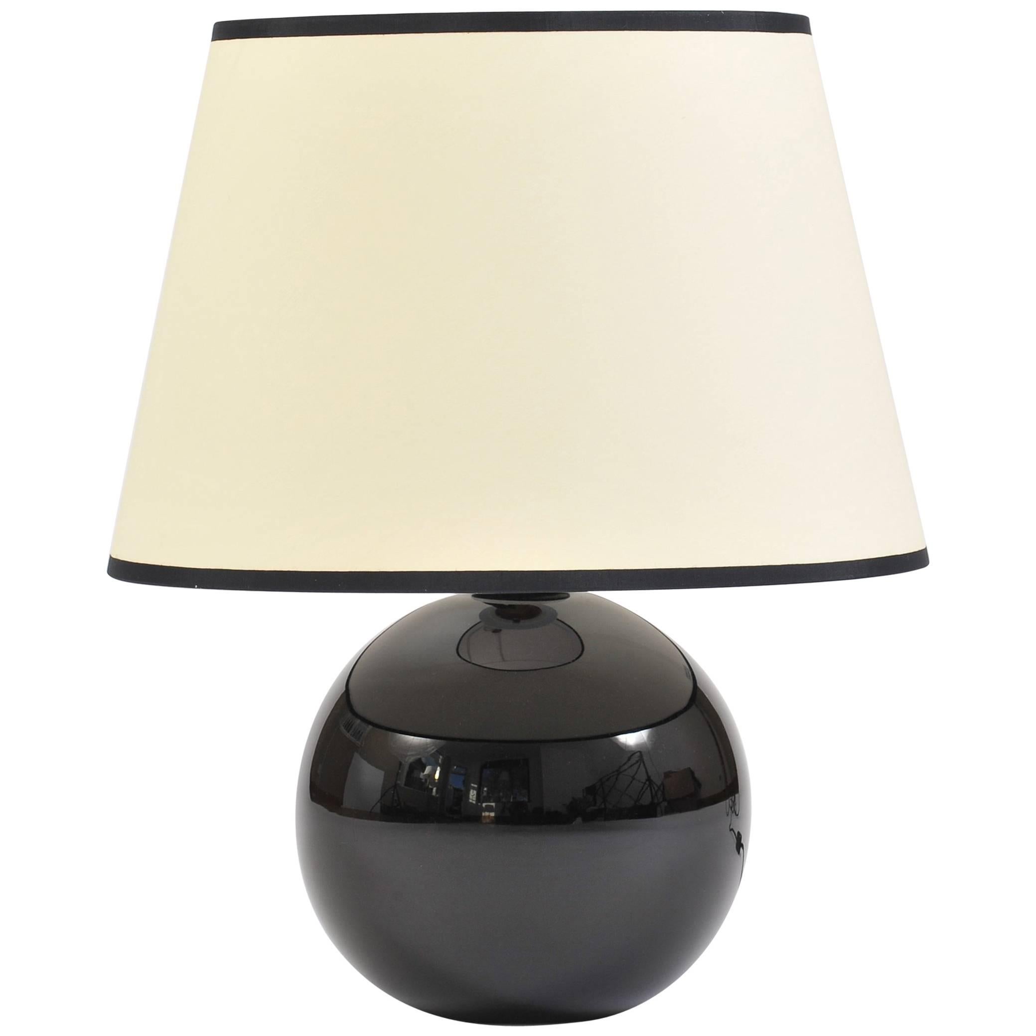 Black Glass Sphere Table Lamp in the Manner of Jacques Adnet