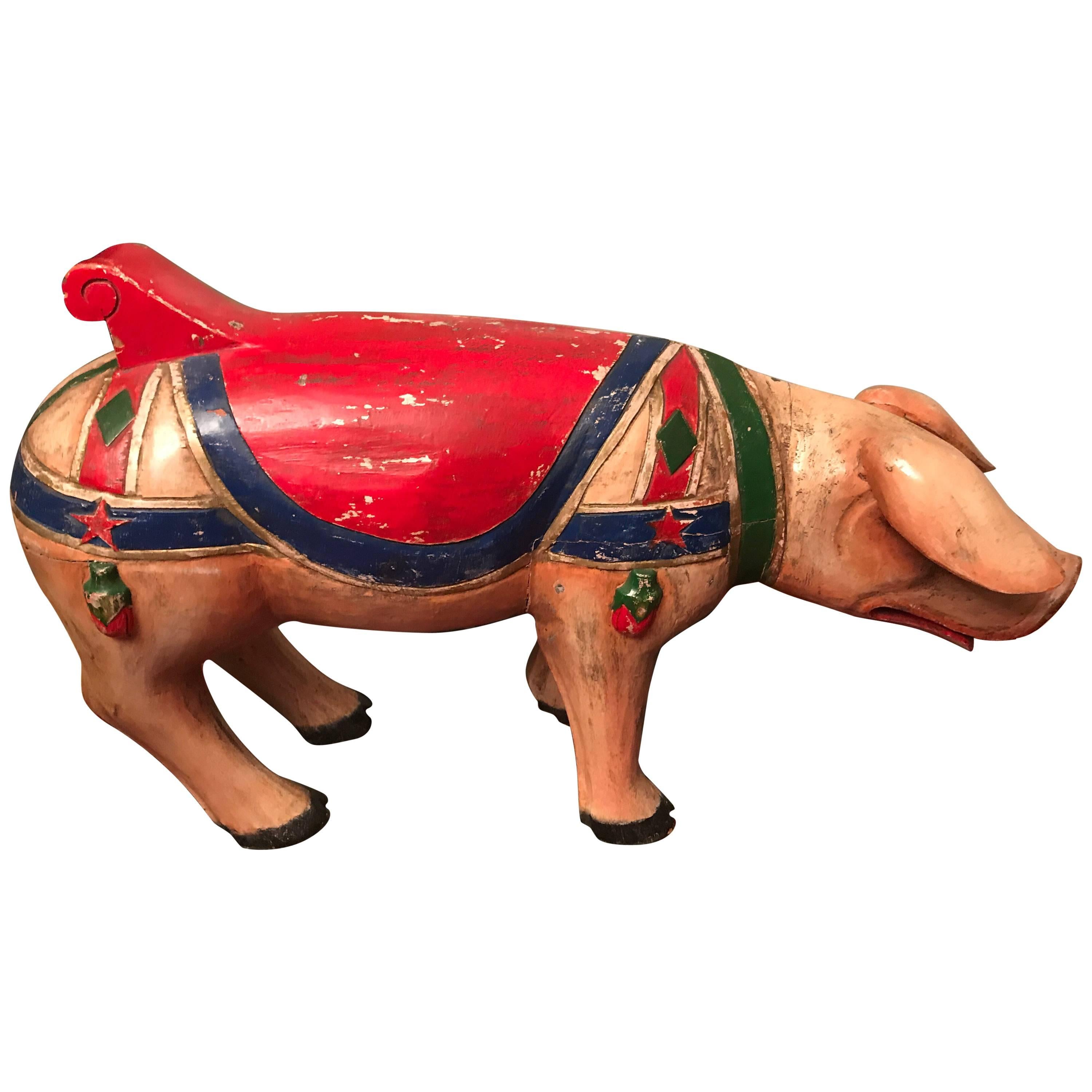 Pig Wood Handcrafted Hand-Painted Fair Mill Pig, 1900