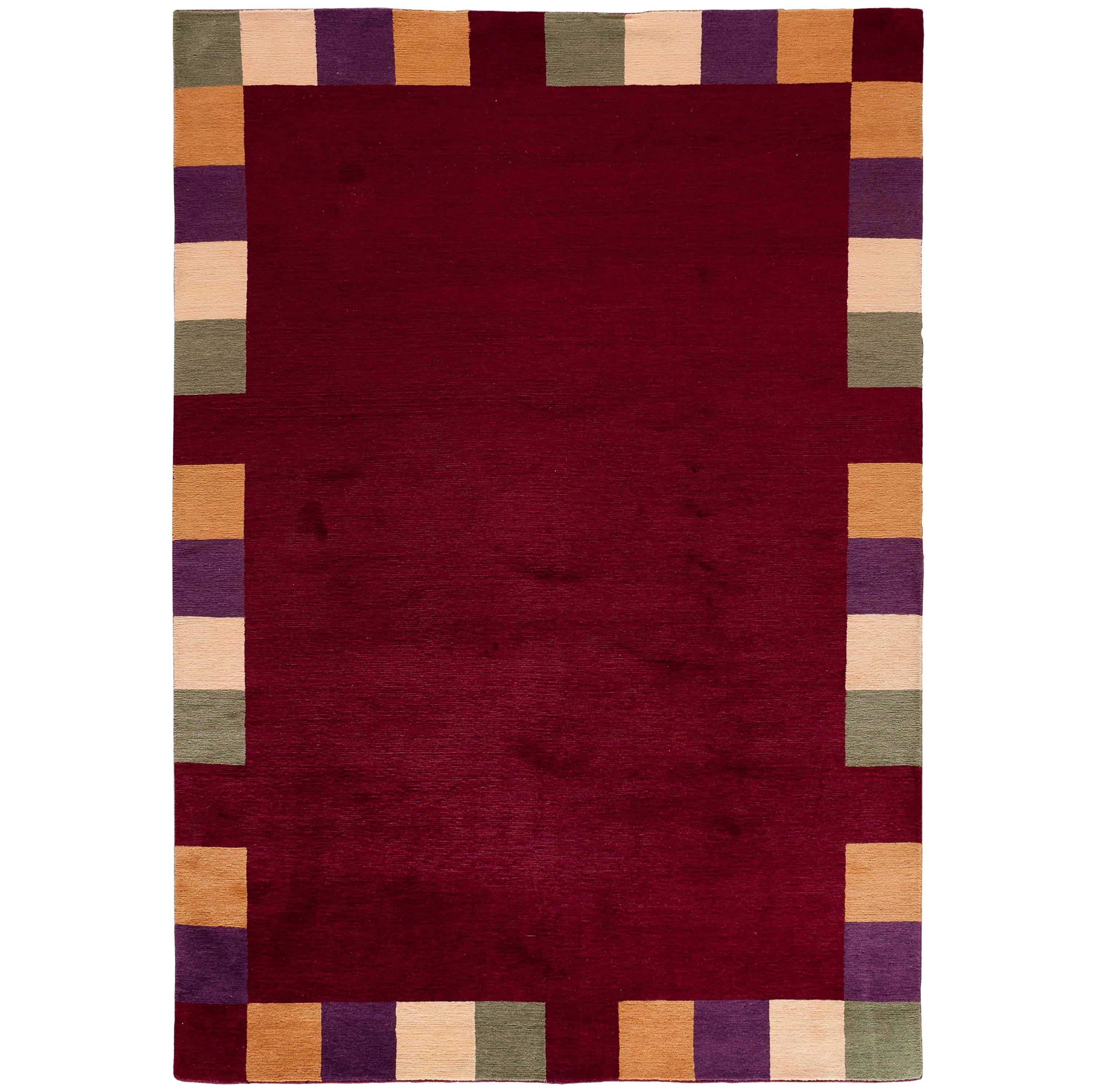 Red Rug with Checkered Border For Sale