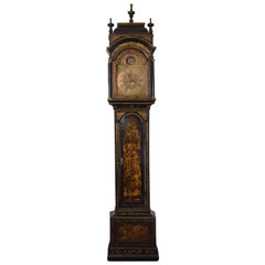 Antique George II Period Chinoiserie Black Lacquer Longcase Clock, Mid-18th Century