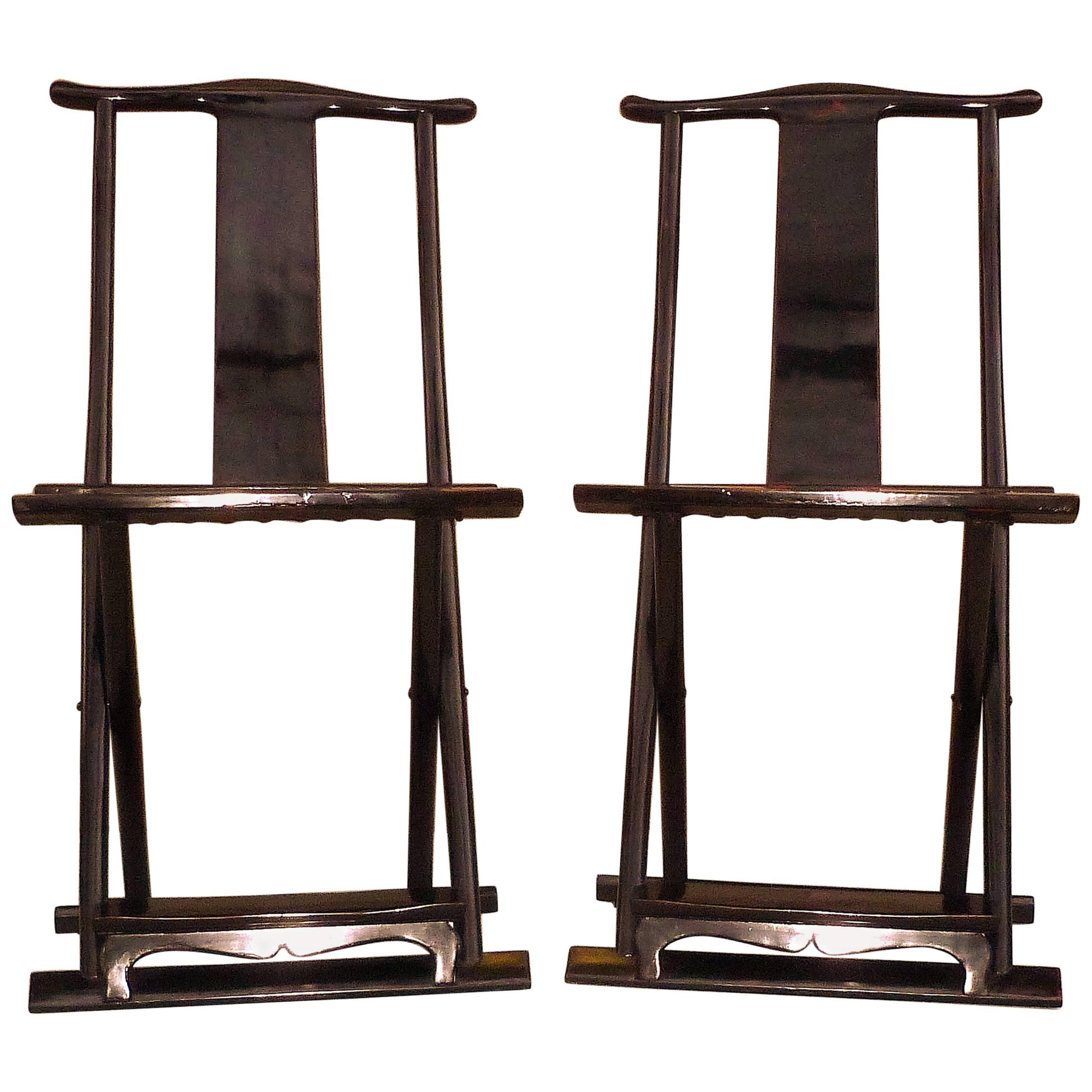 Pair of Black Lacquer Folding Chairs