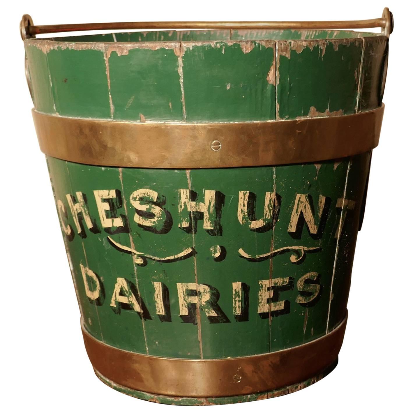19th Century Painted and Brass Dairy Bucket or Milk Pail
