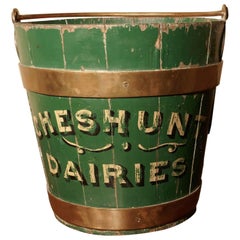 Antique 19th Century Painted and Brass Dairy Bucket or Milk Pail