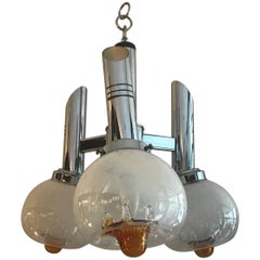 Midcentury Italian Murano Glass and Chrome Chandelier