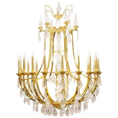 Gold and Crystal Rock Chandelier with Hand-Cut Crystal Rock Pendants