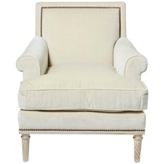 Schumacher Jansen Strié Velvet Oyster Nailhead Trim Maplewood-Leg Sock Arm Chair