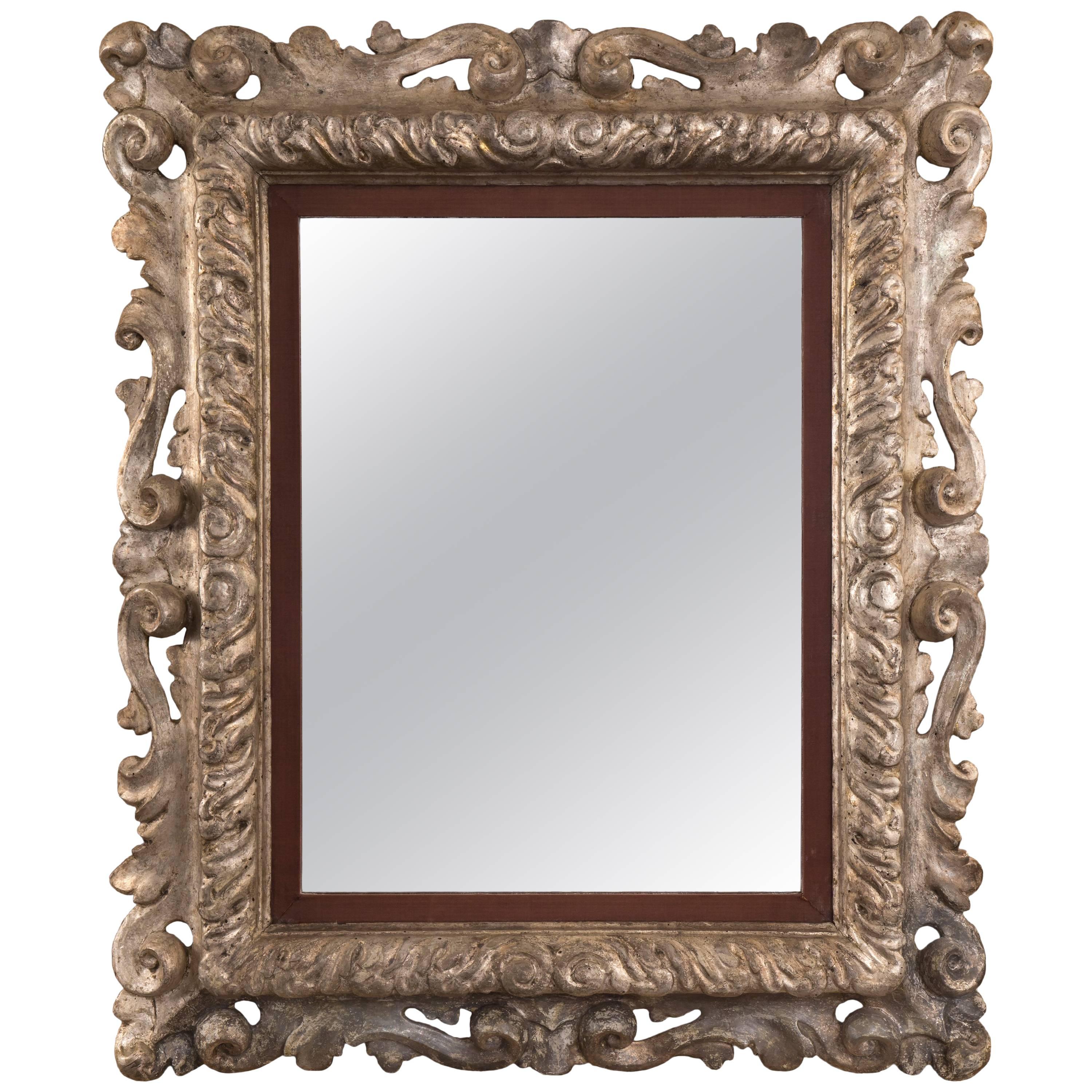 Italian Baroque Silvered Mirror, Possibly Florentine For Sale
