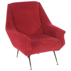 Vintage Italian Gigi Radice Club Chair with Stiletto Brass Feet, circa 1950