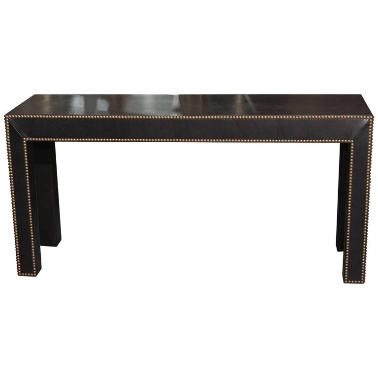 Modern Console Table In Black Leather And Nailhead Trim For Sale At 1stdibs