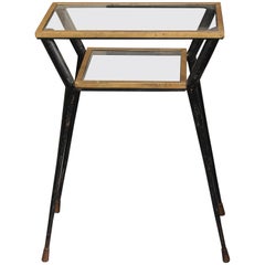 Tall Mid-20th Century French Metal and Glass Side or Entry Table