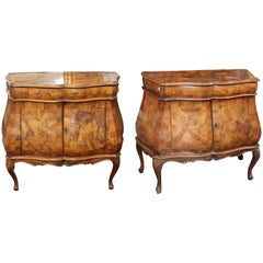 Pair of Italian Olivewood Bombe Chests