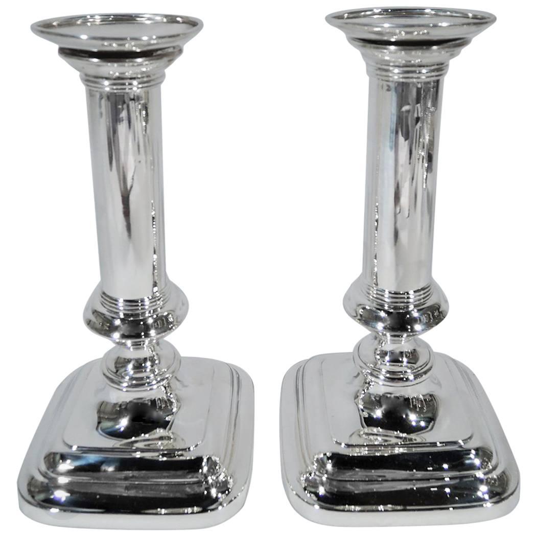 Pair of Gorham Sterling Silver Modern Column Candlesticks