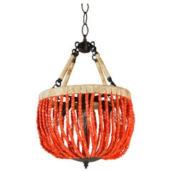 Custom Iron Hanging Light with Coral Beads