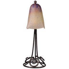 French Art Deco Schneider Glass and Iron Table Lamp
