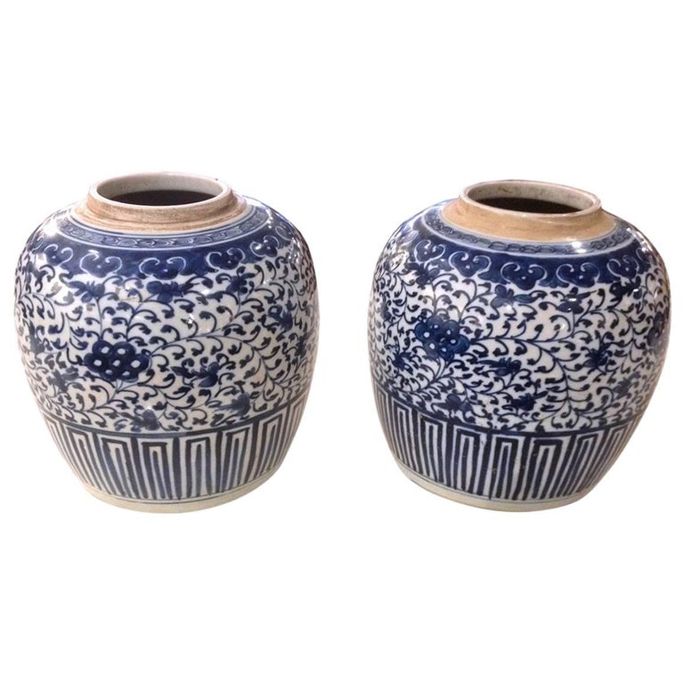Pair of Chinese Blue and White Porcelain Ginger Jars For Sale